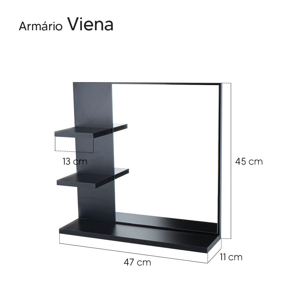Armário para Banheiro com Espelho Viena Preto 45cm