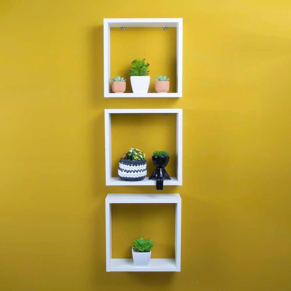 Conjunto 3 Nichos Decorativos 30x30 Branco para Sala Quarto