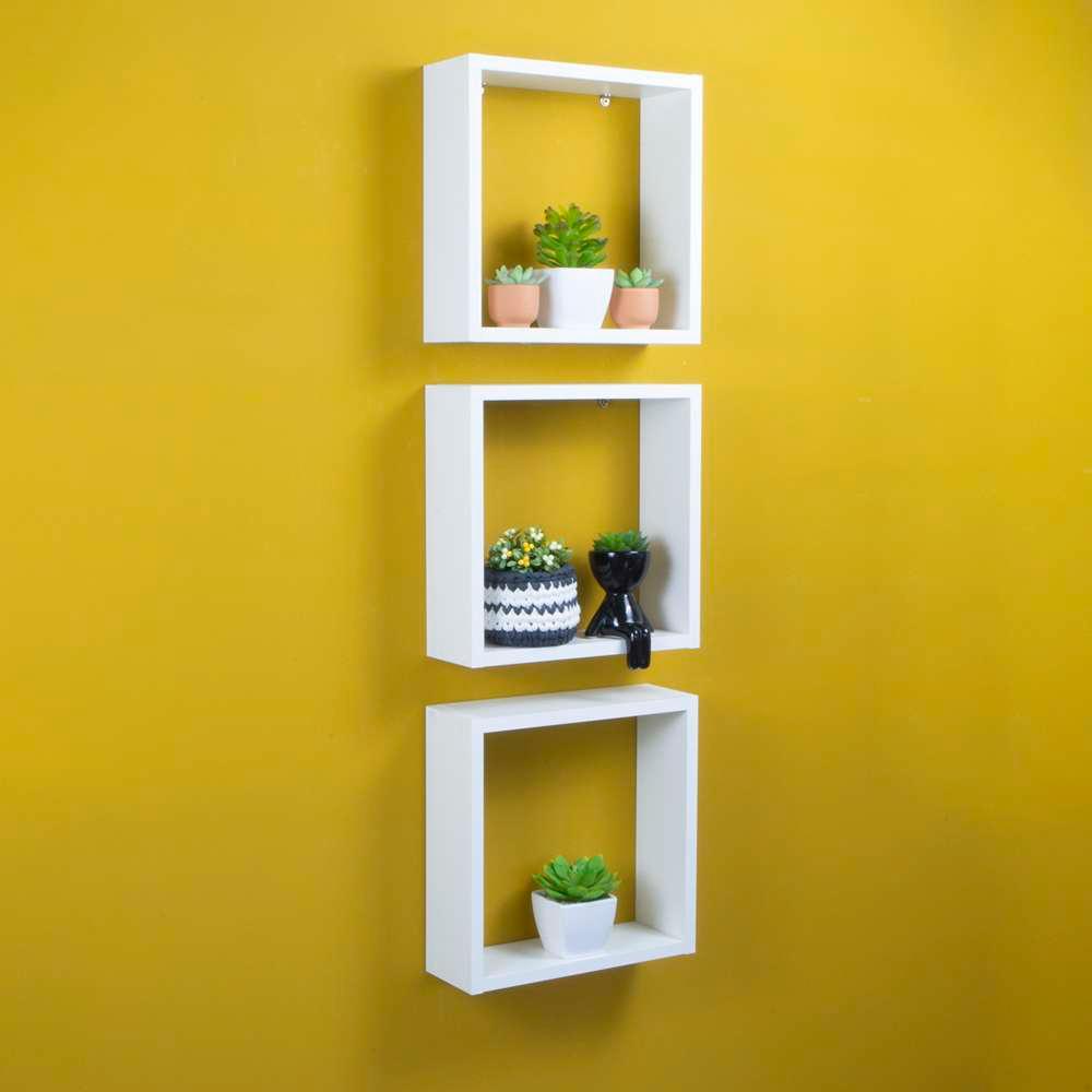 Conjunto 3 Nichos Decorativos 30x30 Branco para Sala Quarto