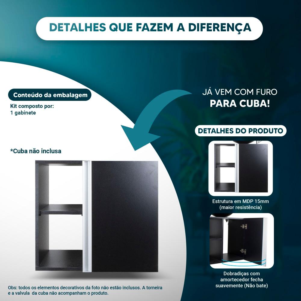 Conjunto Gabinete para Banheiro Preto 55cm sem Cuba Harpia