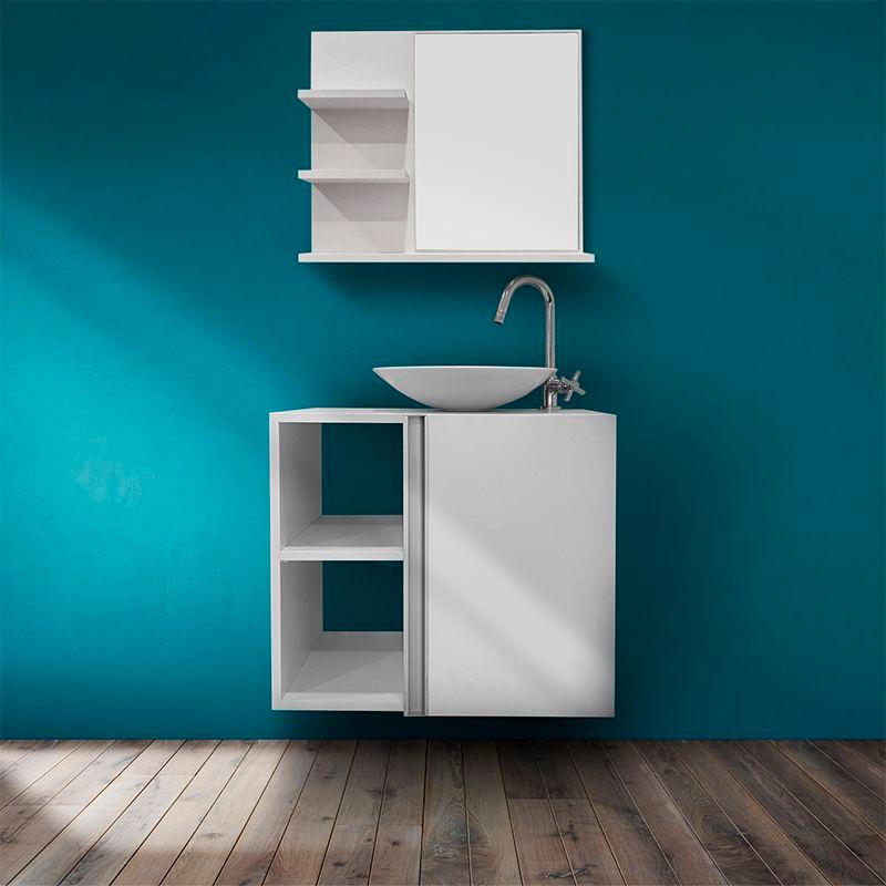 Conjunto Gabinete para banheiro Branco e Cuba com Espelho Harpia