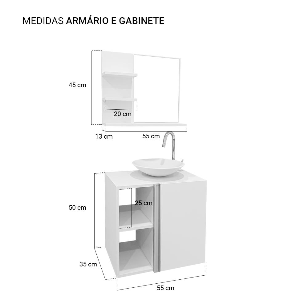 Conjunto Gabinete para banheiro Branco e Cuba com Espelho Harpia