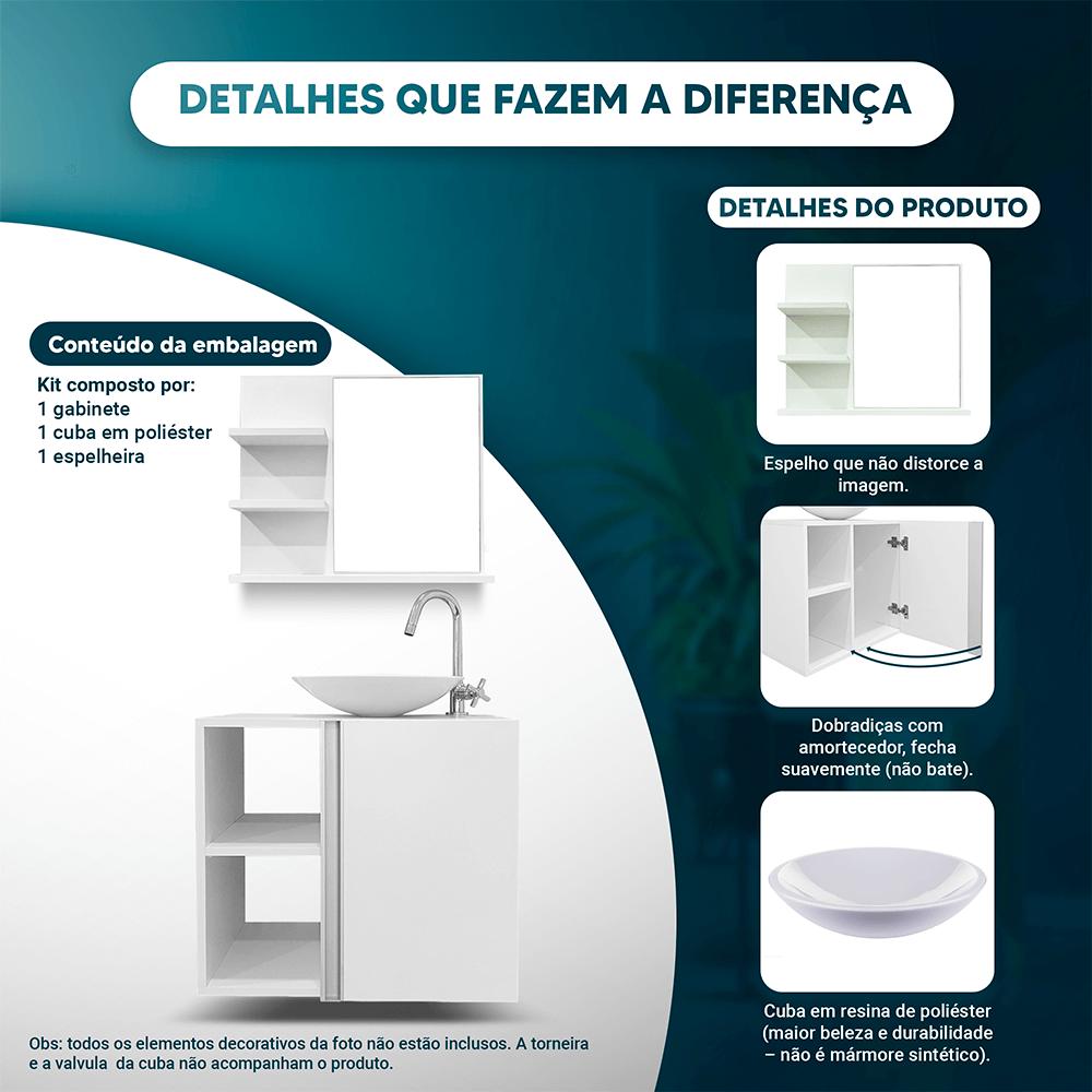 Conjunto Gabinete para banheiro Branco e Cuba com Espelho Harpia