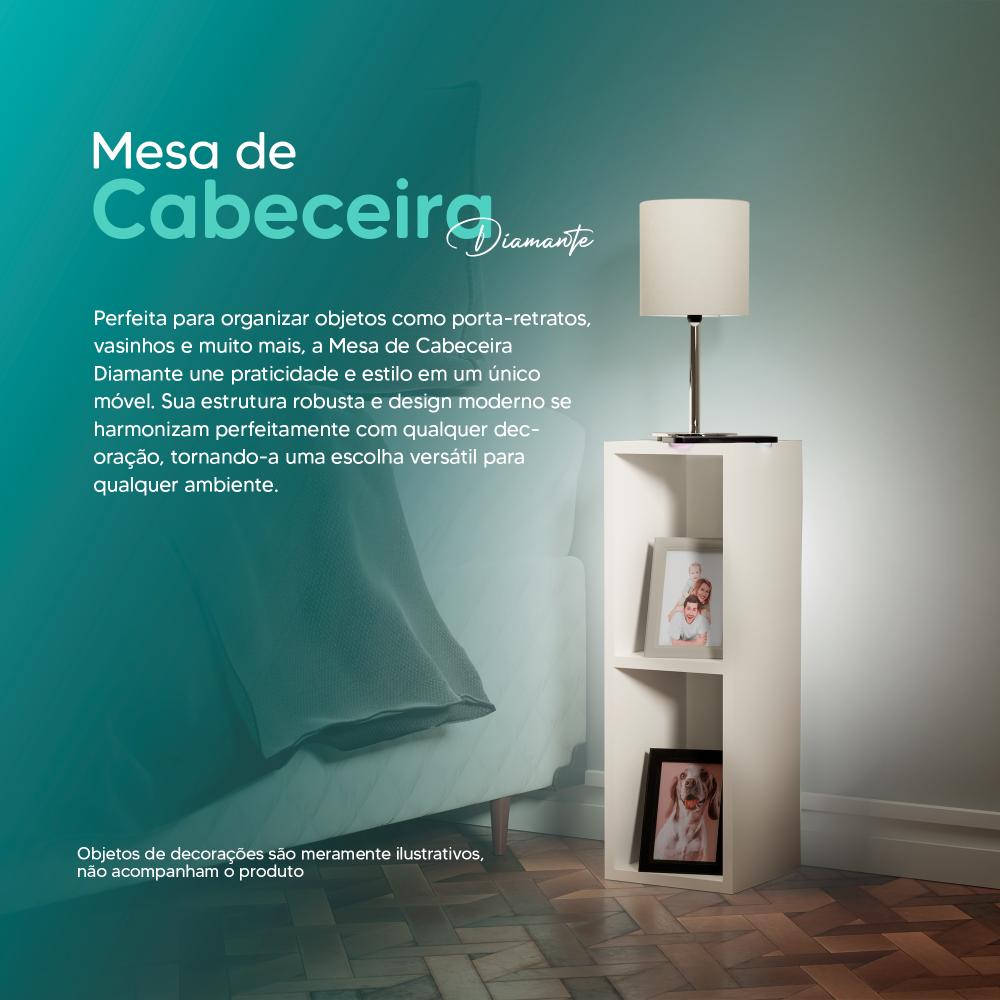 Conjunto Mesa De Cabeceira Pequena 20x20x60cm Diamante Branco Quarto Sala