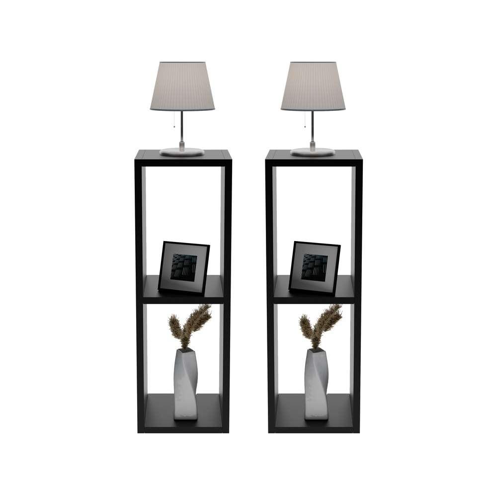 Conjunto Mesa De Cabeceira Pequena 20x20x60cm Diamante Preto Quarto Sala