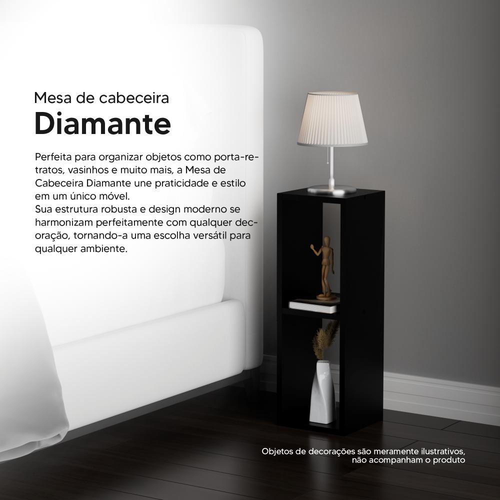 Conjunto Mesa De Cabeceira Pequena 20x20x60cm Diamante Preto Quarto Sala