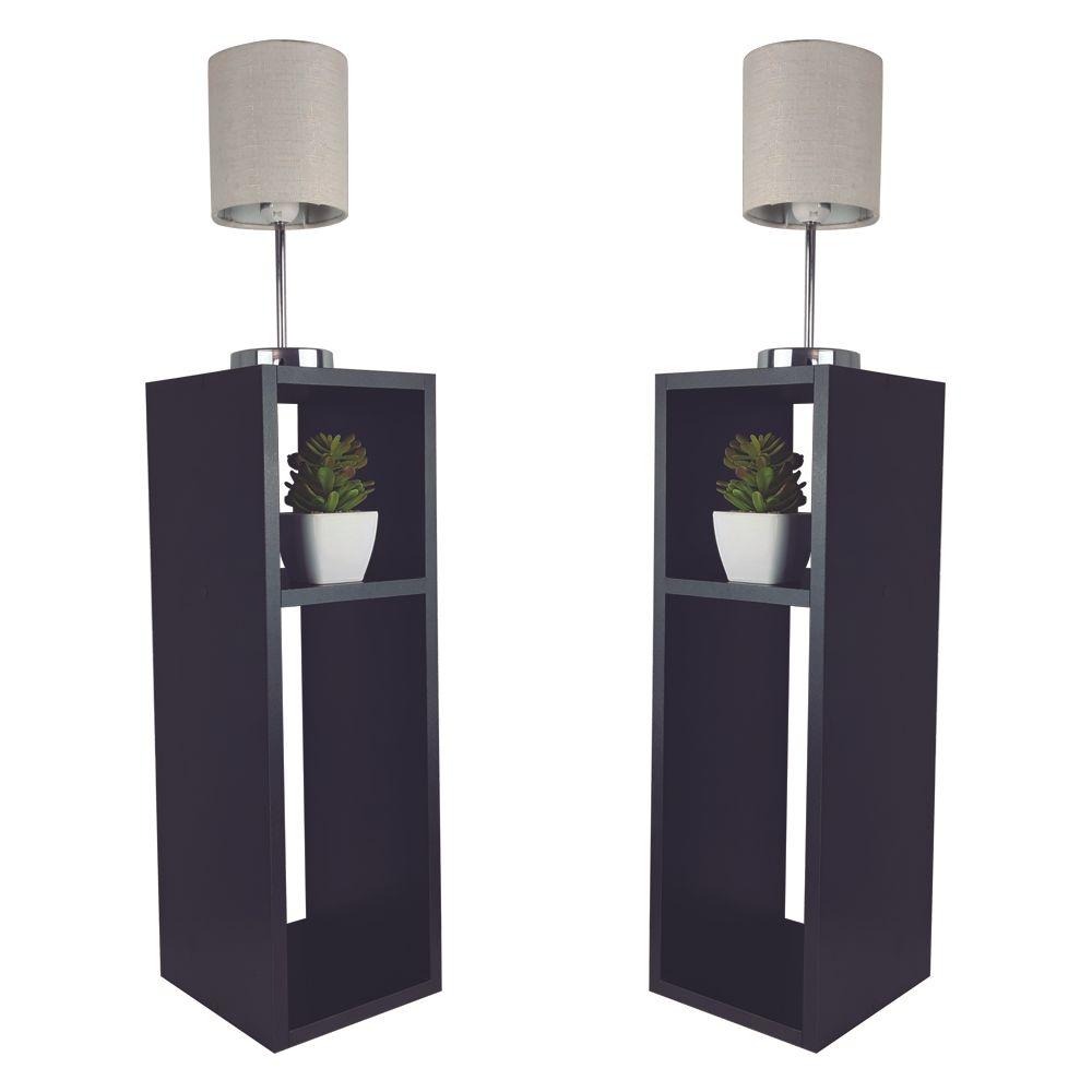 Conjunto Mesa De Cabeceira Pequena 20x20x60cm Preto Quarto Sala