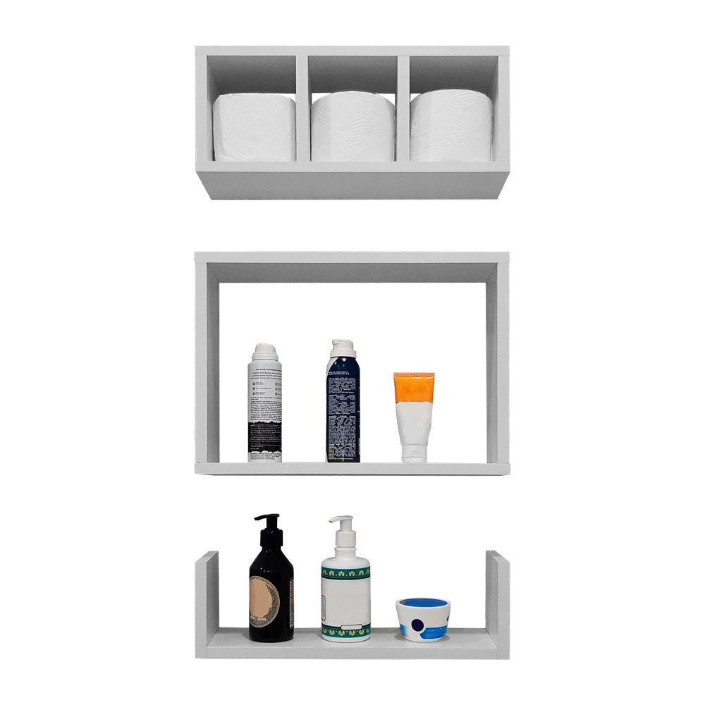 Conjunto Nicho e Prateleira Branco para Banheiro 40 x 12cm