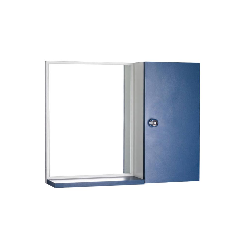 Espelho Com Armário Para Banheiro Cor Branco E Azul