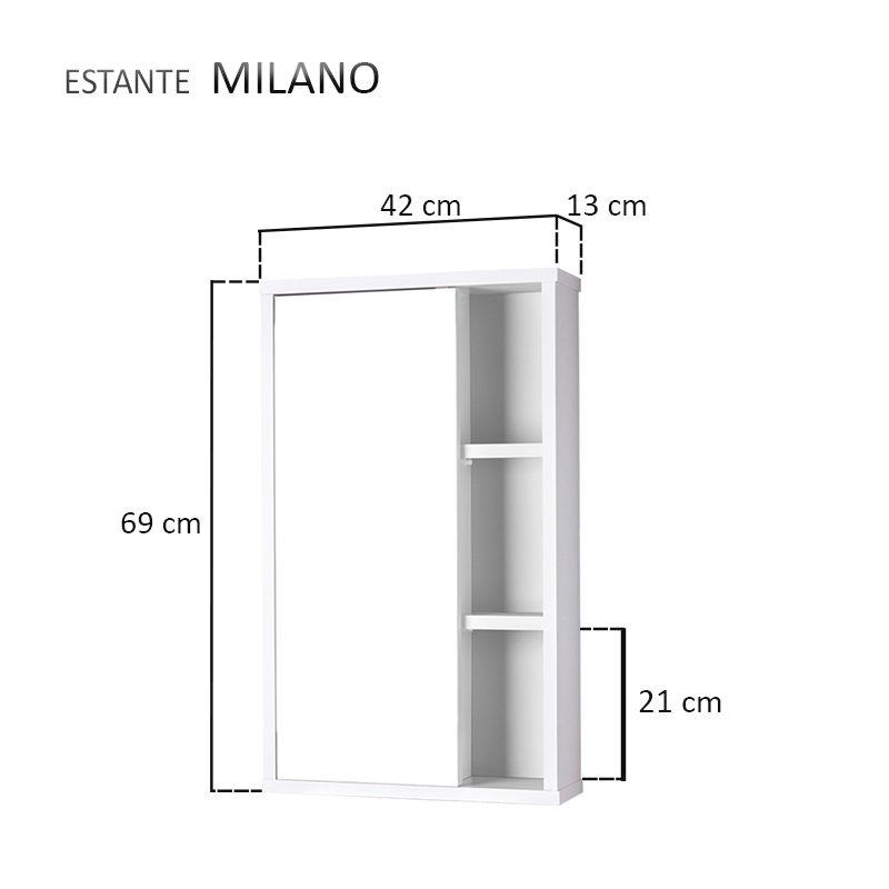 Espelho Milano para Banheiro com Armário Branco - 69 x 42cm