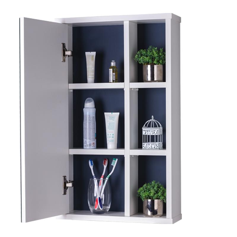 Espelho Milano para Banheiro com Armário Branco e Azul Marinho - 69 x 42cm