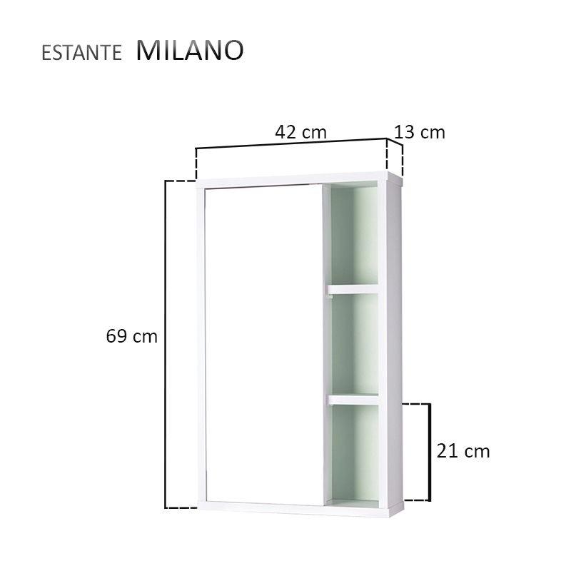Espelho Milano para Banheiro com Armário Branco e Verde Menta - 69 x 42cm