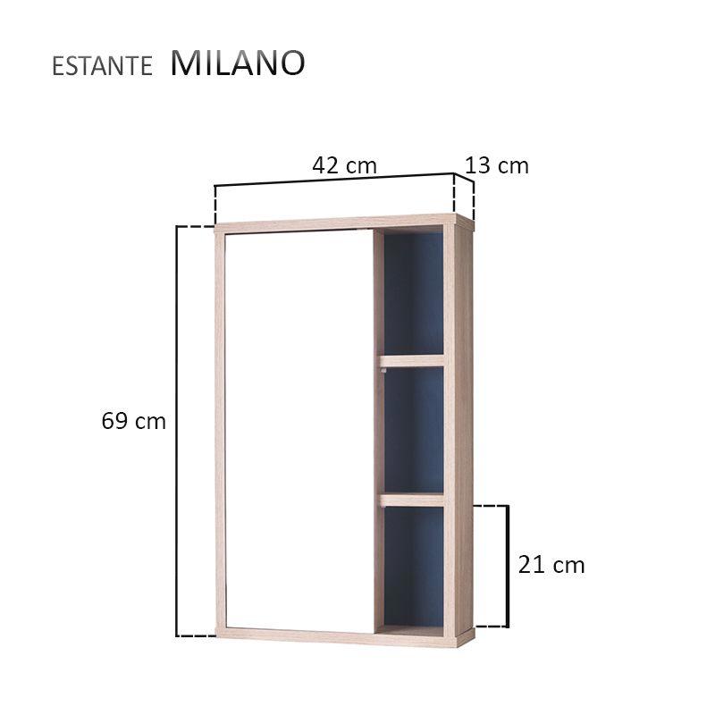 Espelho Milano para Banheiro com Armário Carvalho e Azul Marinho - 69 x 42cm