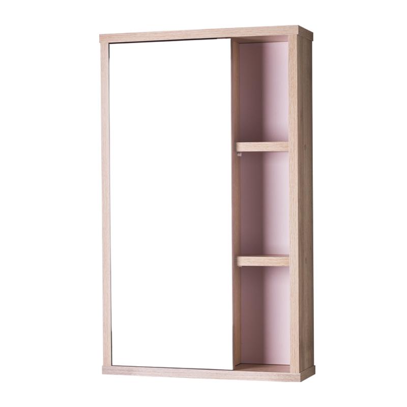 Espelho Milano para Banheiro com Armário Carvalho e Rosa Claro - 69 x 42cm