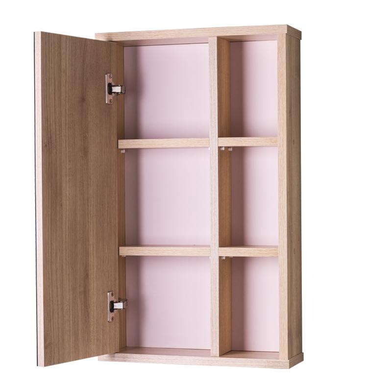 Espelho Milano para Banheiro com Armário Carvalho e Rosa Claro - 69 x 42cm