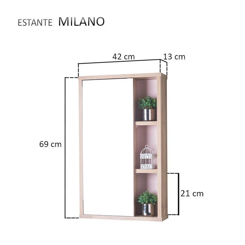 Espelho Milano para Banheiro com Armário Carvalho e Rosa Claro - 69 x 42cm