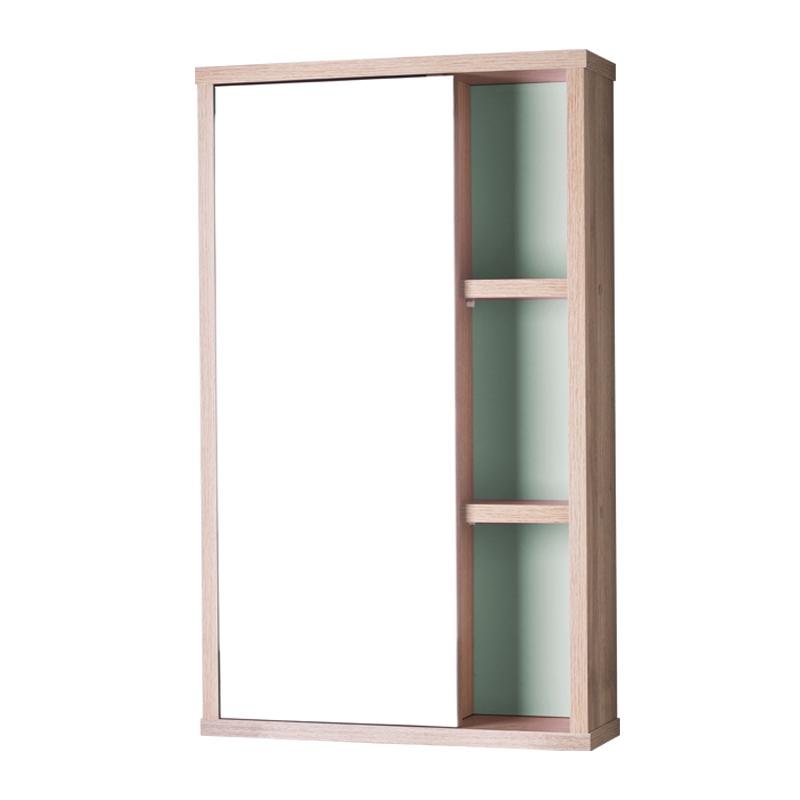 Espelho Milano para Banheiro com Armário Carvalho e Verde Menta - 69 x 42cm