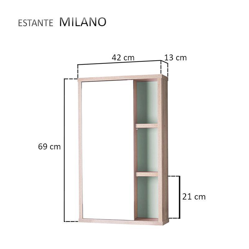 Espelho Milano para Banheiro com Armário Carvalho e Verde Menta - 69 x 42cm