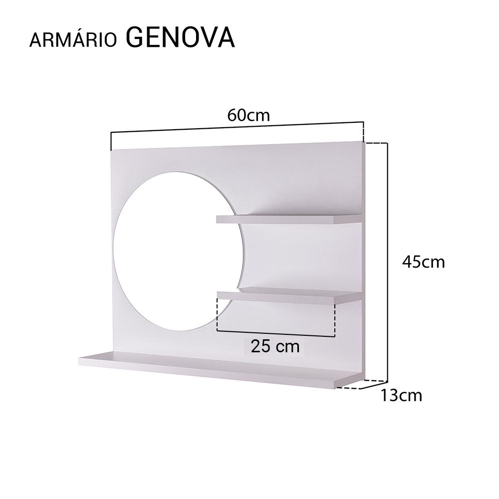 Espelho Redondo para Banheiro com Prateleiras Genova Branco 60 x 45cm