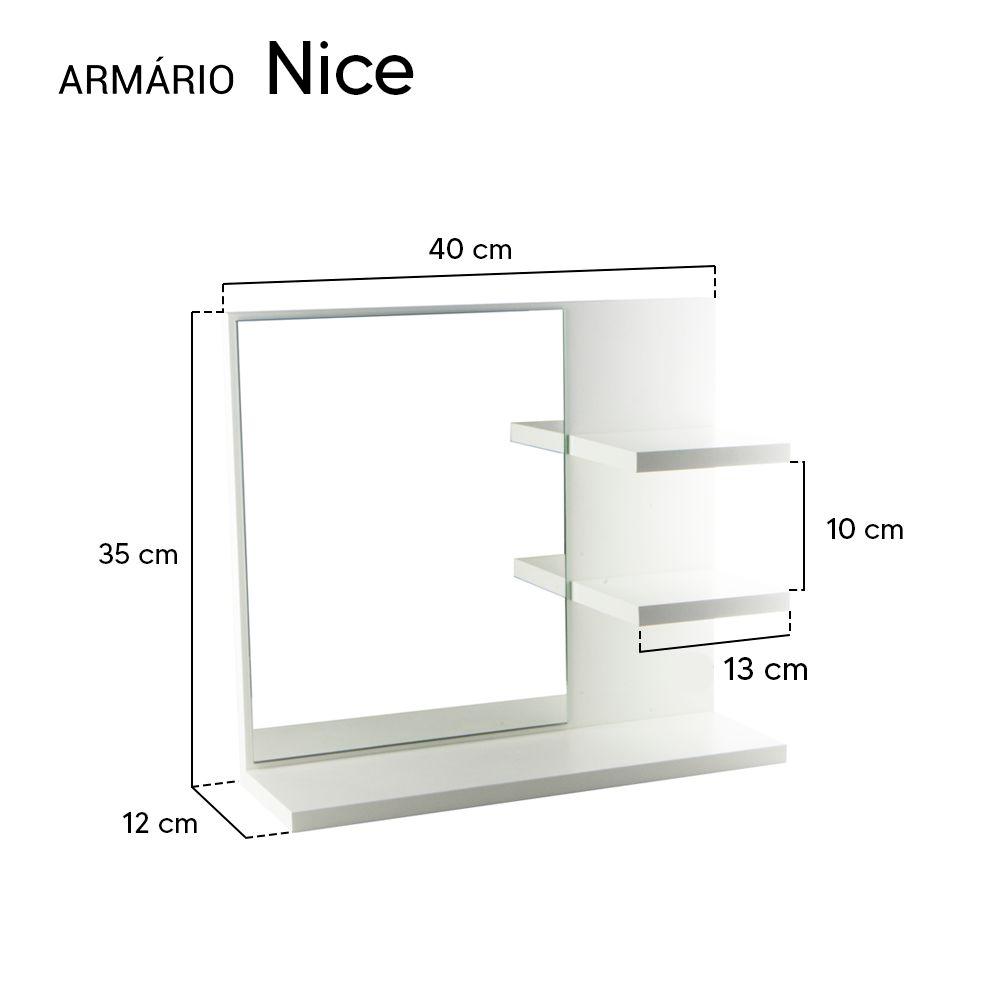 Espelho para Banheiro com Armário Branco Nice 40cm