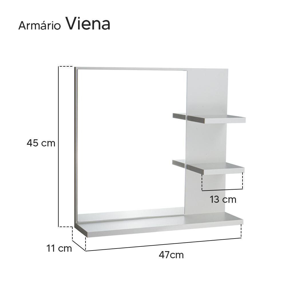 Espelho para Banheiro com Armário Branco Viena 45cm