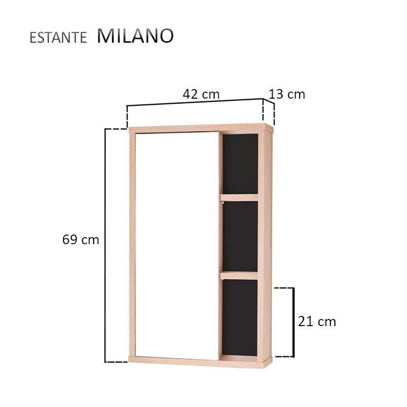 Espelho para Banheiro com Armário Milano Carvalho e Preto