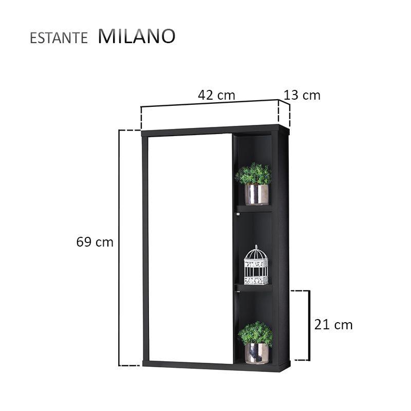 Espelho para Banheiro com Armário Milano Preto