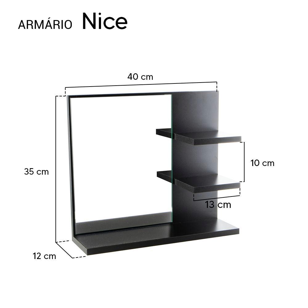 Espelho para Banheiro com Armário Preto Nice 40cm