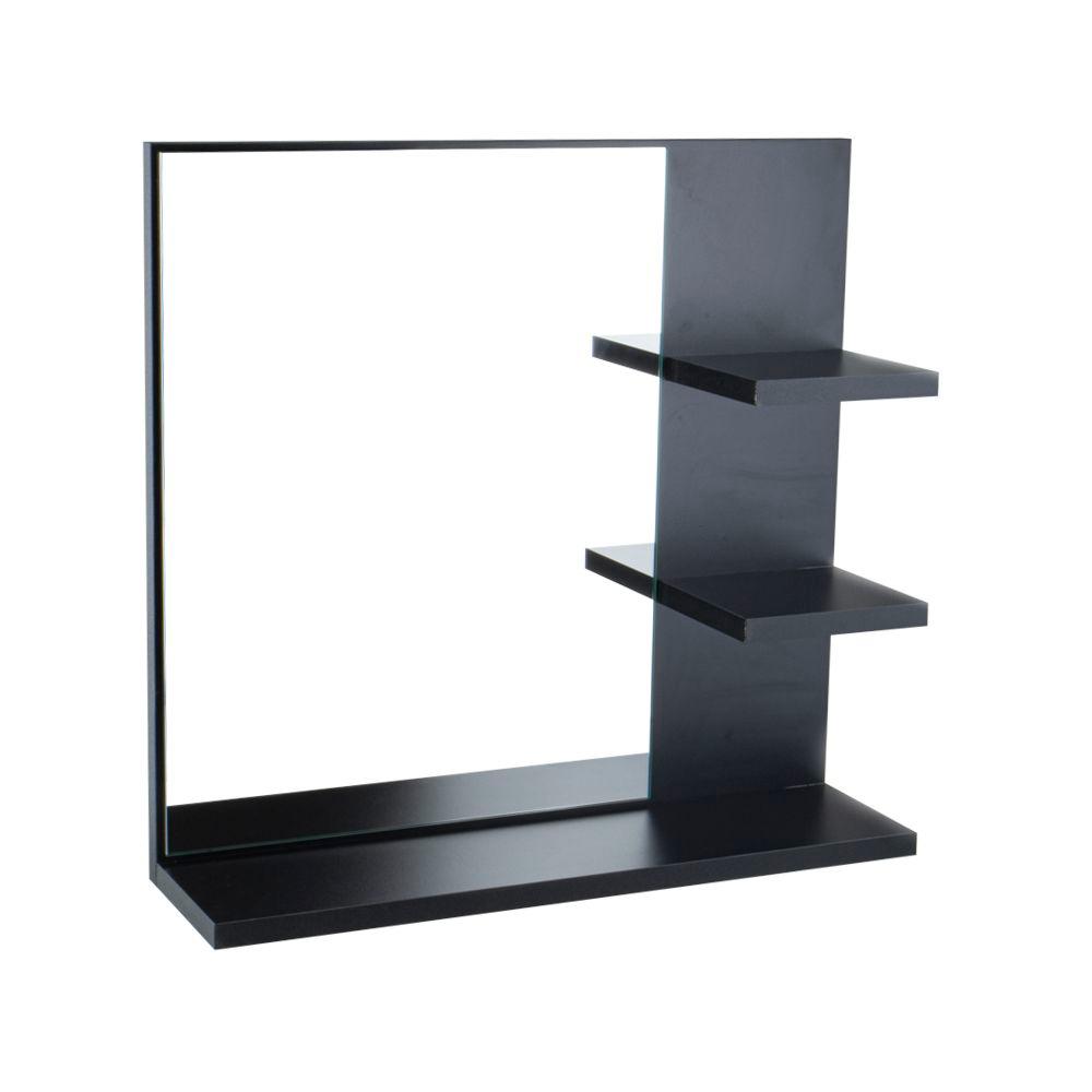 Espelho para Banheiro com Armário Preto Viena 45cm