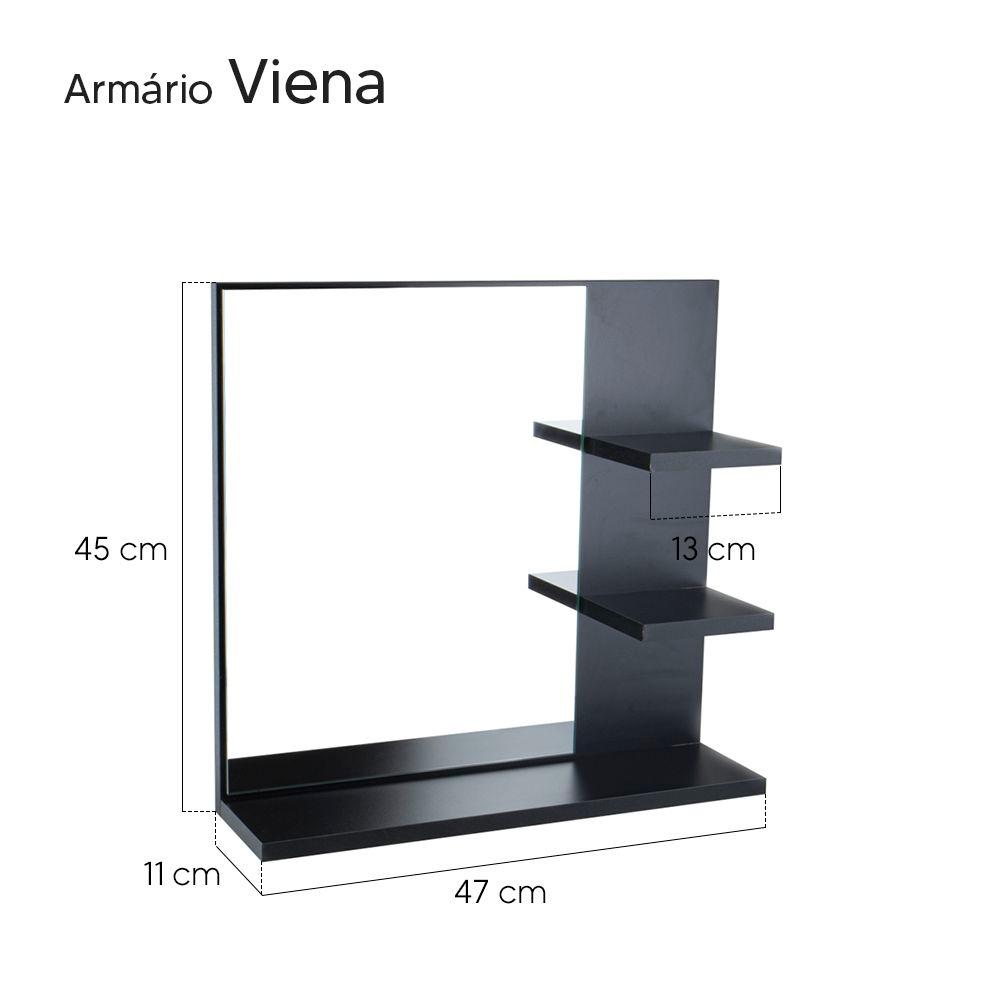 Espelho para Banheiro com Armário Preto Viena 45cm