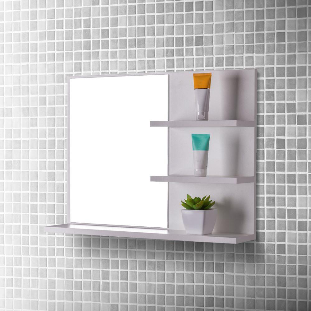 Espelho para Banheiro com Prateleiras Lugano 60 x 45cm - Branco