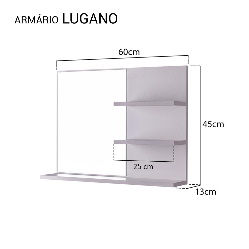 Espelho para Banheiro com Prateleiras Lugano 60 x 45cm - Branco
