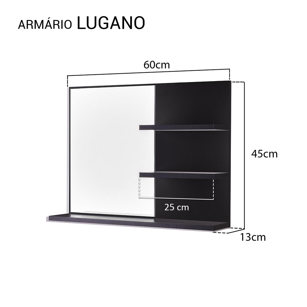 Espelho para Banheiro com Prateleiras Lugano 60 x 45cm - Preto