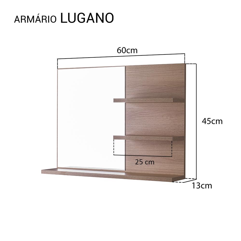 Espelho para Banheiro com Prateleiras Lugano Carvalho 60 x 45cm