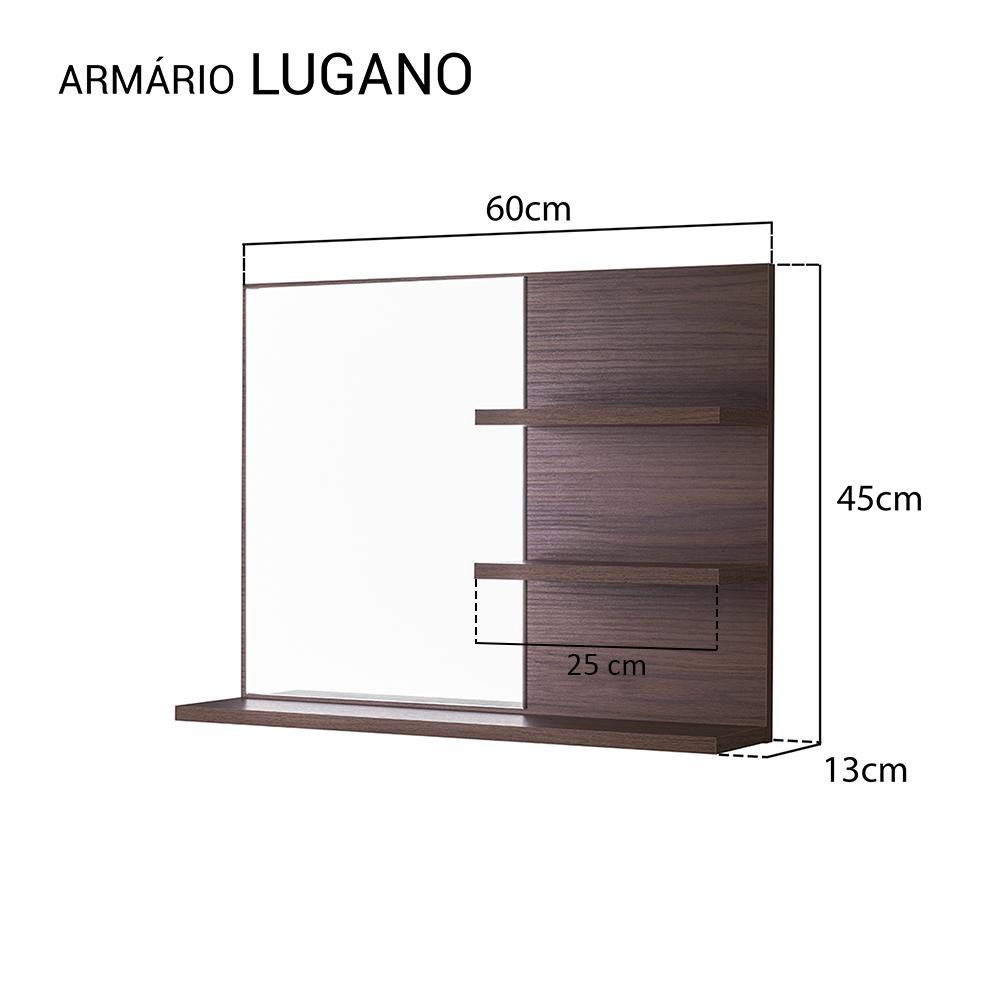 Espelho para Banheiro com Prateleiras Lugano Nogal 60 x 45cm