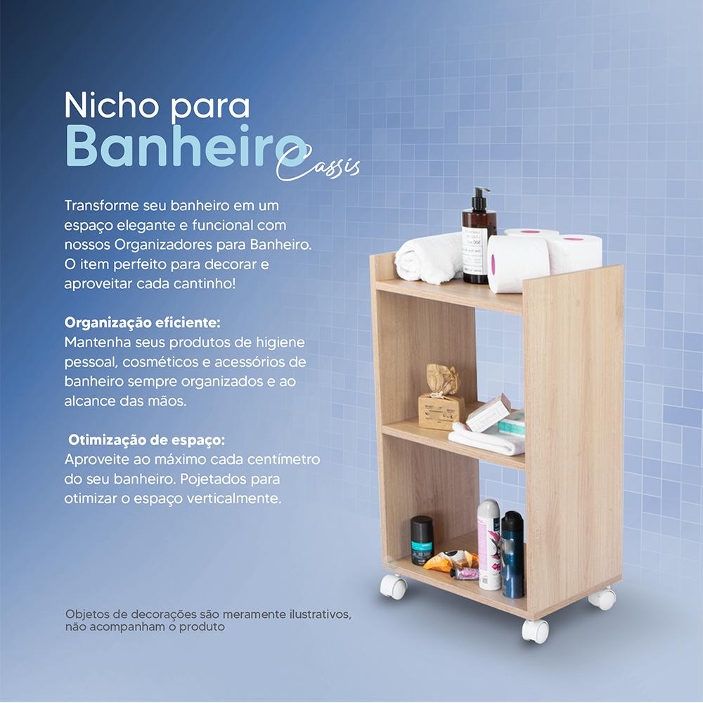 Estante Multiuso Armário Móvel para Banheiro Carvalho com Rodinhas 40cm