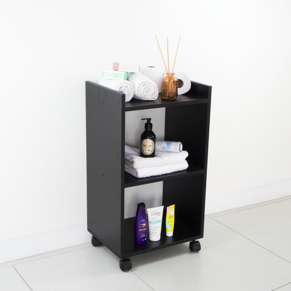 Estante Multiuso Armário Móvel para Banheiro Preto com Rodinhas 40cm