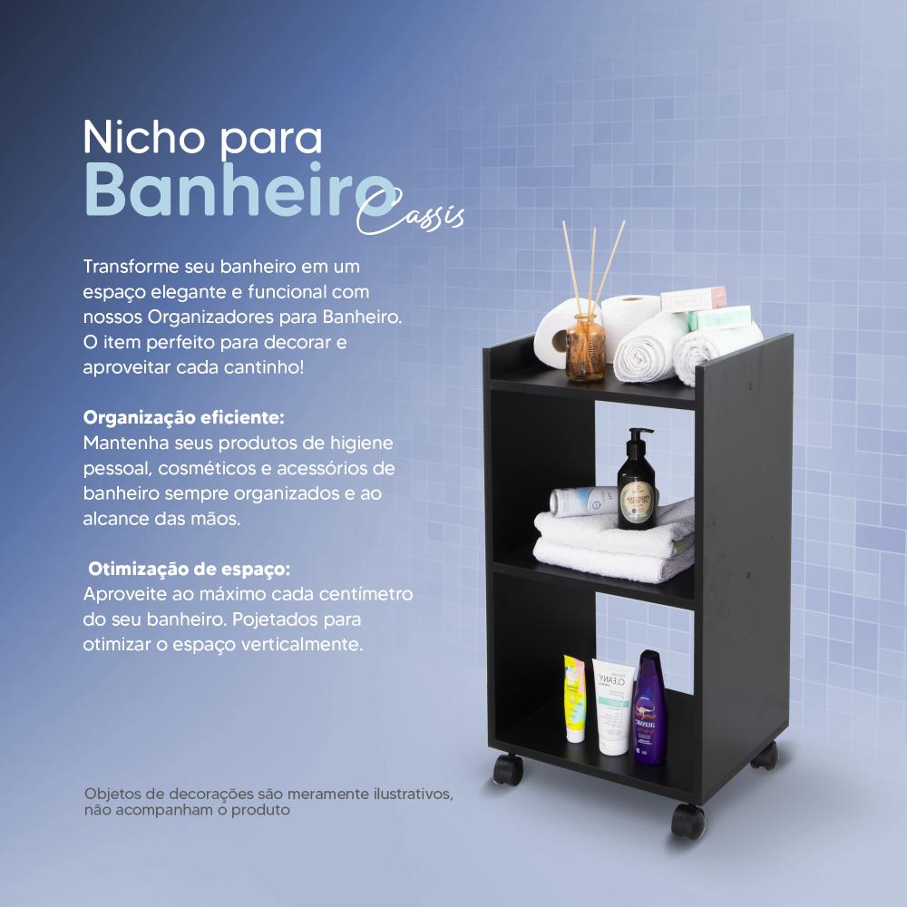 Estante Multiuso Armário Móvel para Banheiro Preto com Rodinhas 40cm
