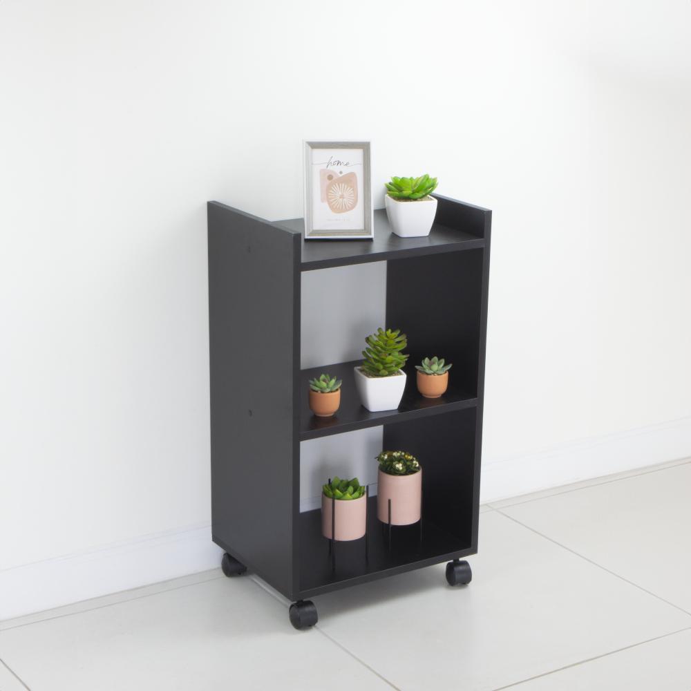 Estante Multiuso Preto para Quarto Sala com Rodízio 40cm