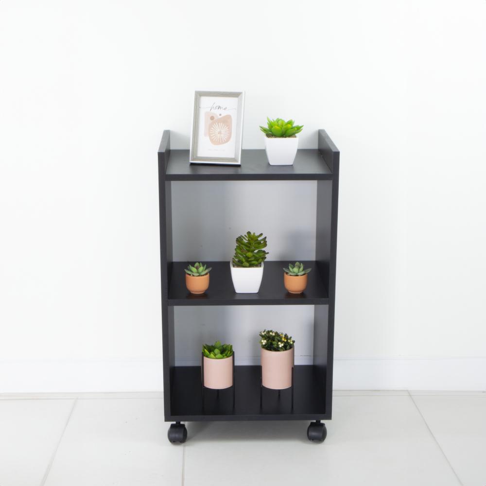Estante Multiuso Preto para Quarto Sala com Rodízio 40cm