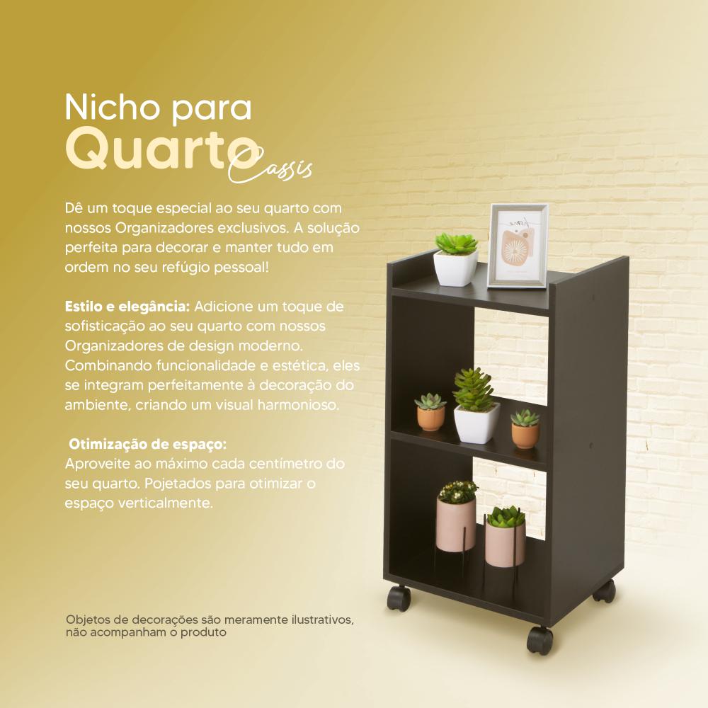 Estante Multiuso Preto para Quarto Sala com Rodízio 40cm