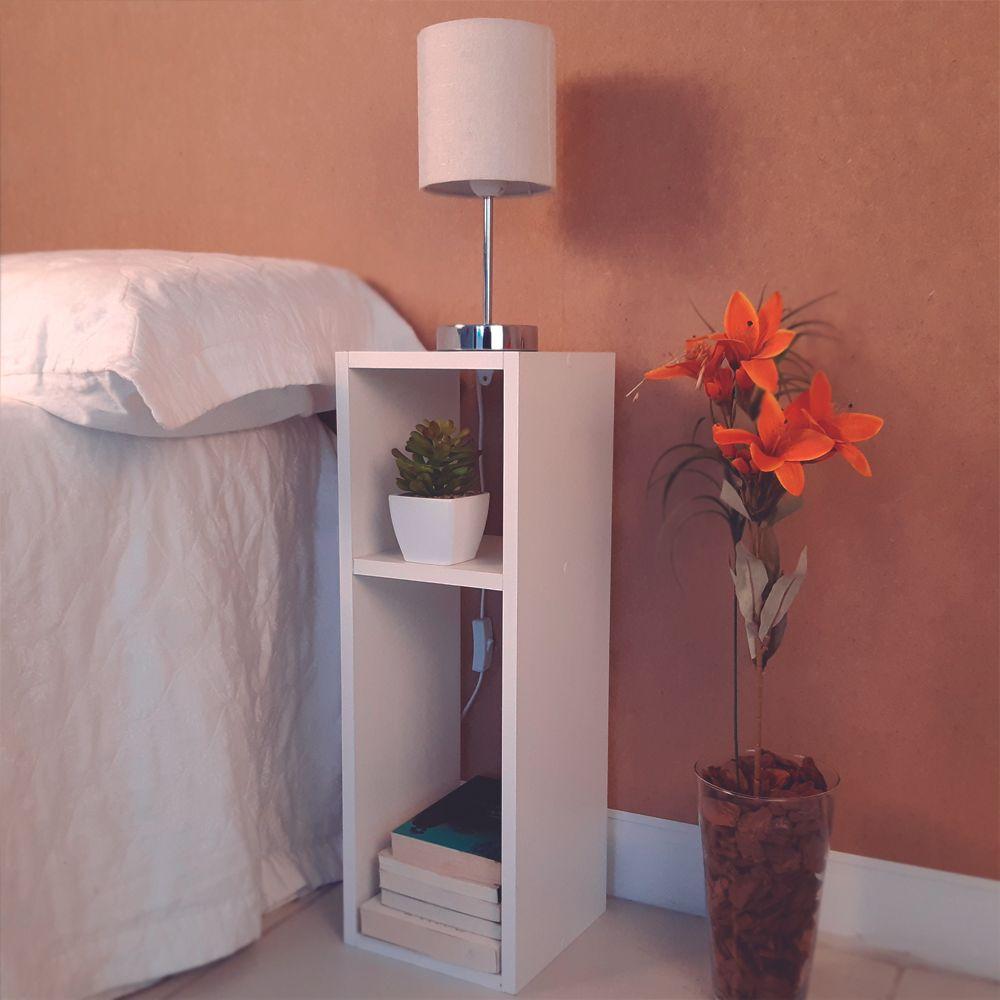 Kit 2 Mesa de Cabeceira Branco Cama Solteiro Quarto Sala 20cm