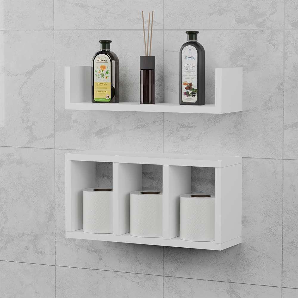 Kit 2 Peças Nicho Prateleira para Banheiro Branco 40 x 12cm