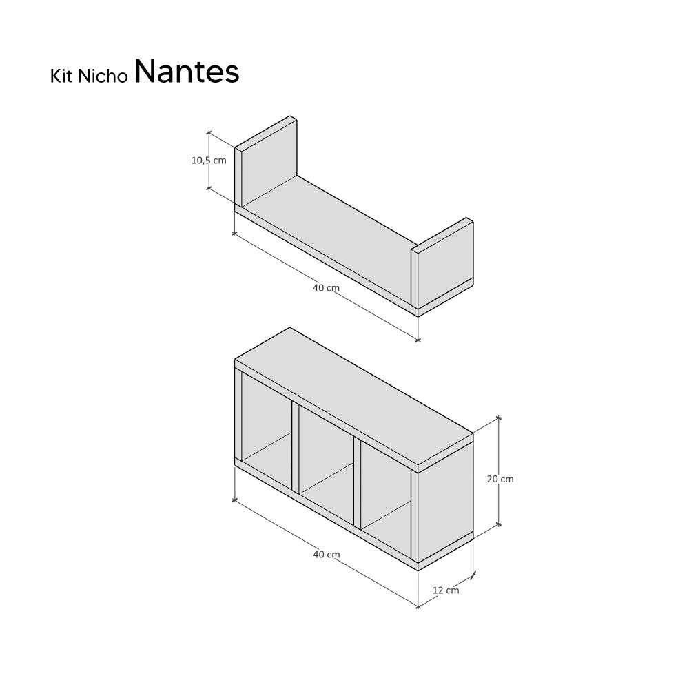 Kit 2 Peças Nicho Prateleira para Banheiro Branco 40 x 12cm