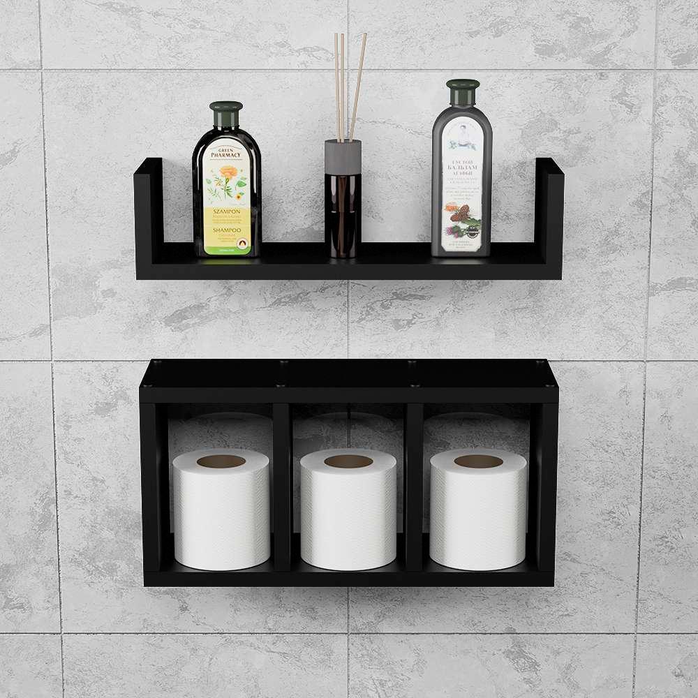 Kit 2 Peças Nicho Prateleira para Banheiro Preto 40 x 12cm