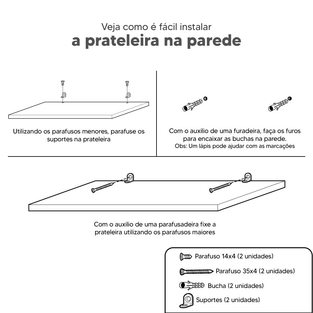 Kit 3 Peças Nicho Prateleira para Banheiro Carvalho 40 x 12cm