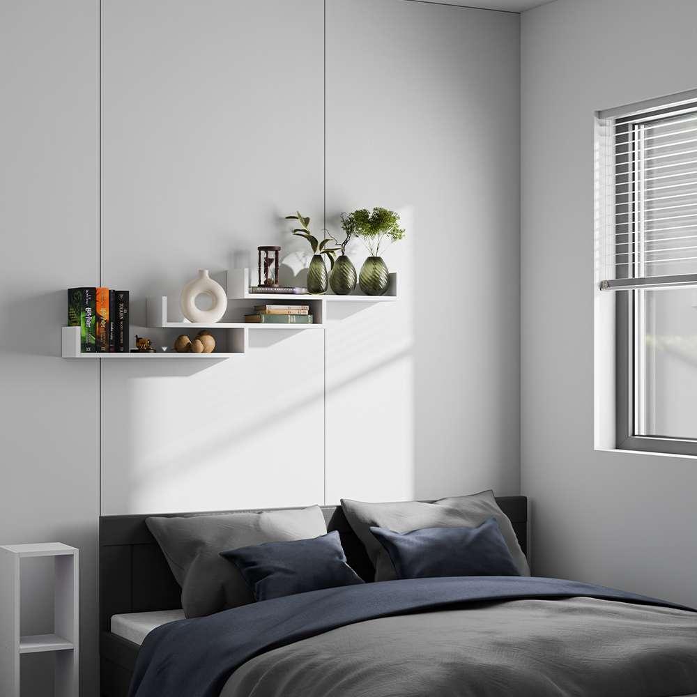 Kit 3 Prateleiras Nichos em U 60x15cm MDF Branco com Suporte Flutuante Invisível