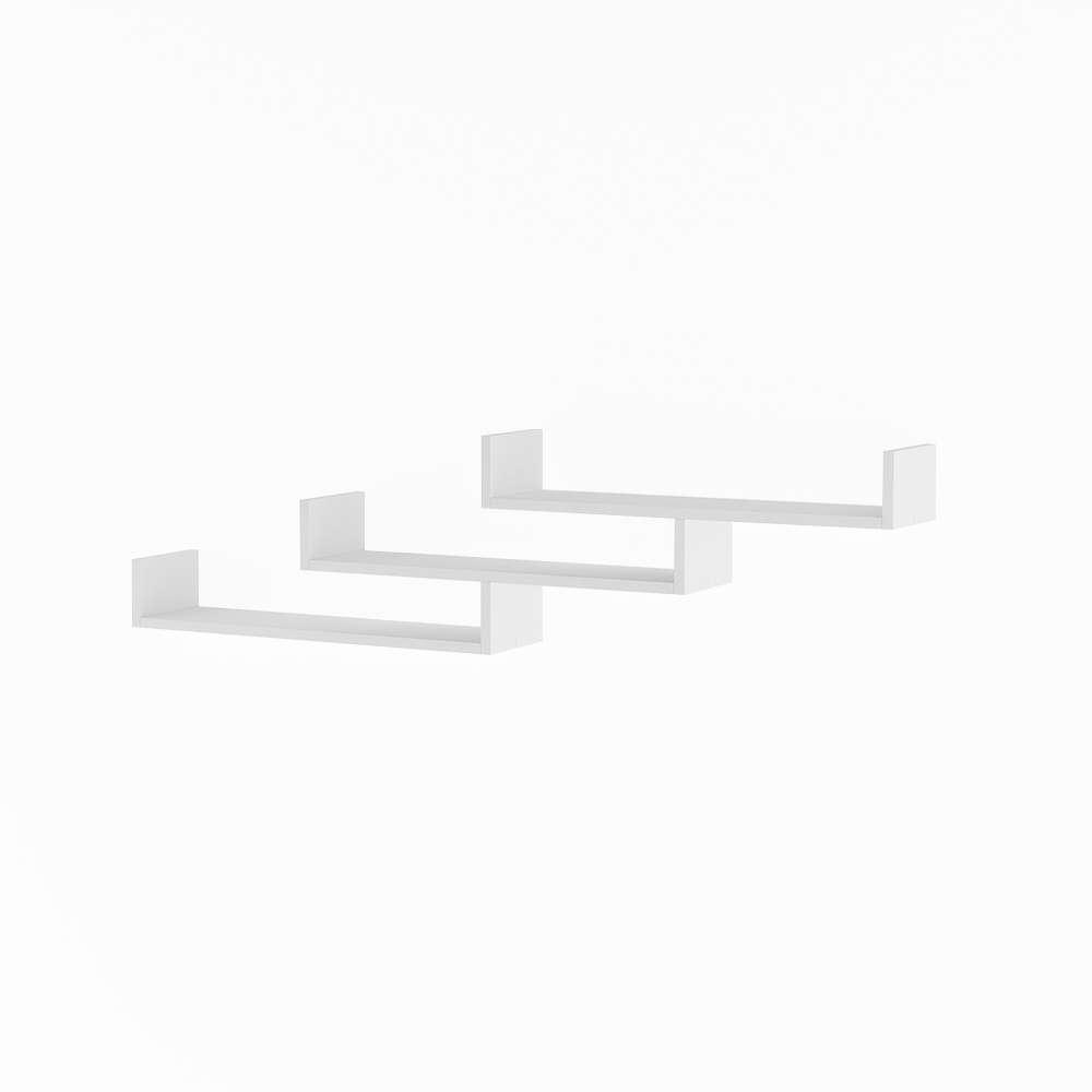 Kit 3 Prateleiras Nichos em U 60x15cm MDF Branco com Suporte Flutuante Invisível