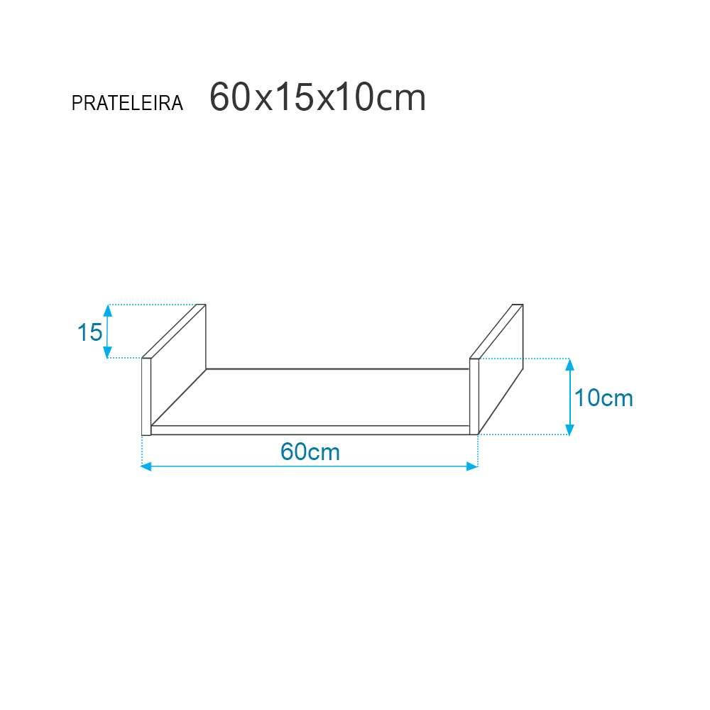 Kit 3 Prateleiras Nichos em U 60x15cm MDF Branco com Suporte Flutuante Invisível