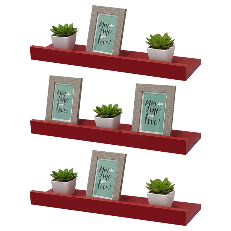Kit 3 Prateleiras Porta Quadros 50 x 10cm Vermelha Suporte Invisível